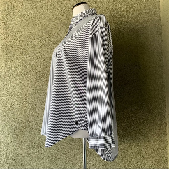 “Gloria Vanderbilt” Navy & White Railroad Stripe Cotton Button-down Shirt size L - Picture 7 of 13